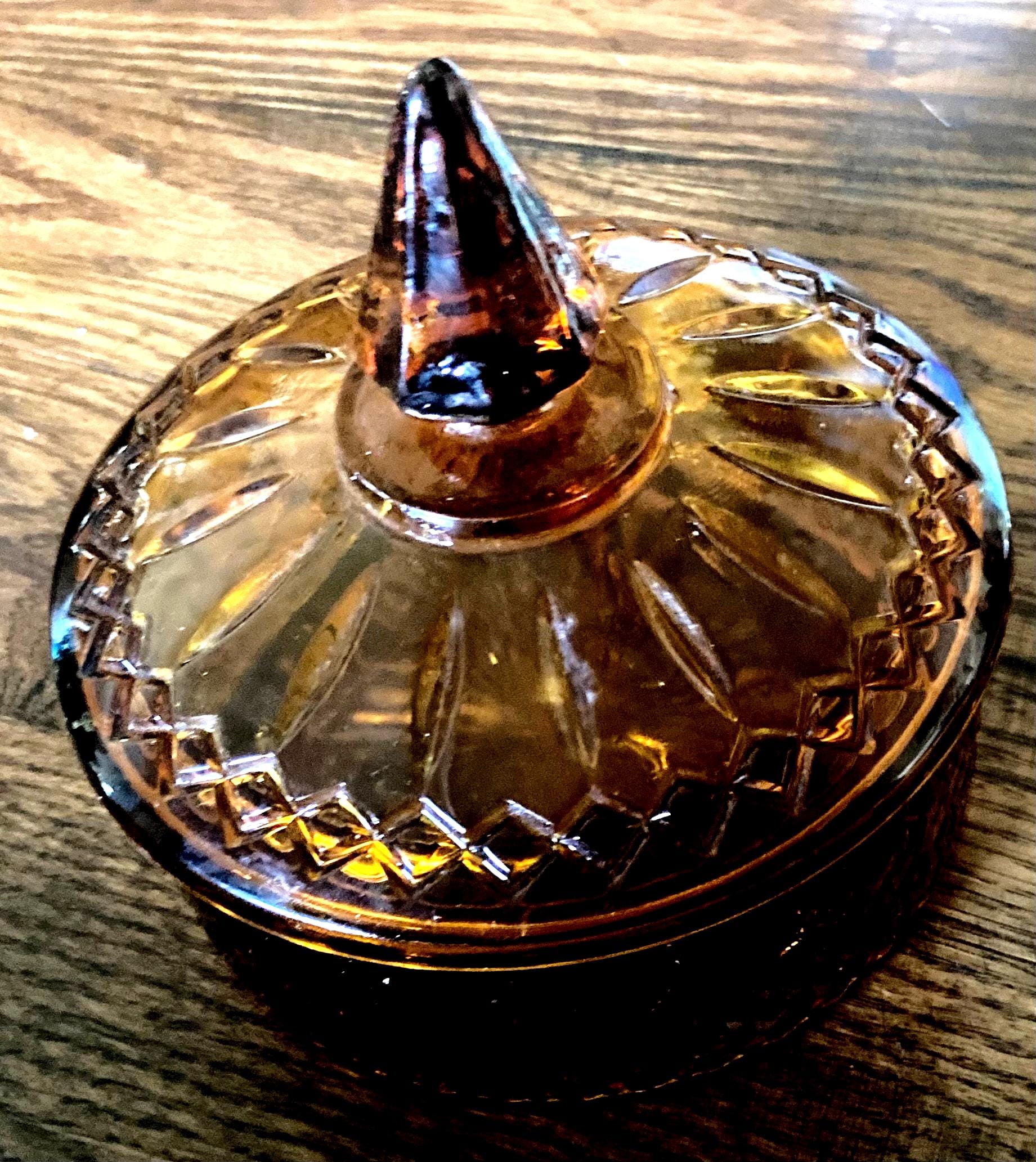 Vintage Amber Indiana Glass Diamond Cut Round Dish With Pointed