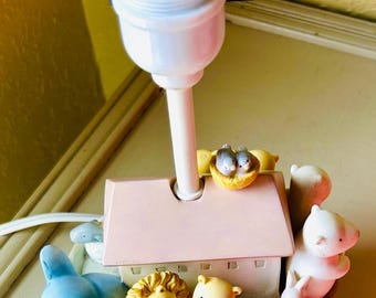 Vintage Michel & Co. Noah’s Ark Style Lamp Pastel Colored, David Walker Designed Nursery Lamp, Lampshade With Nursery Lamp
