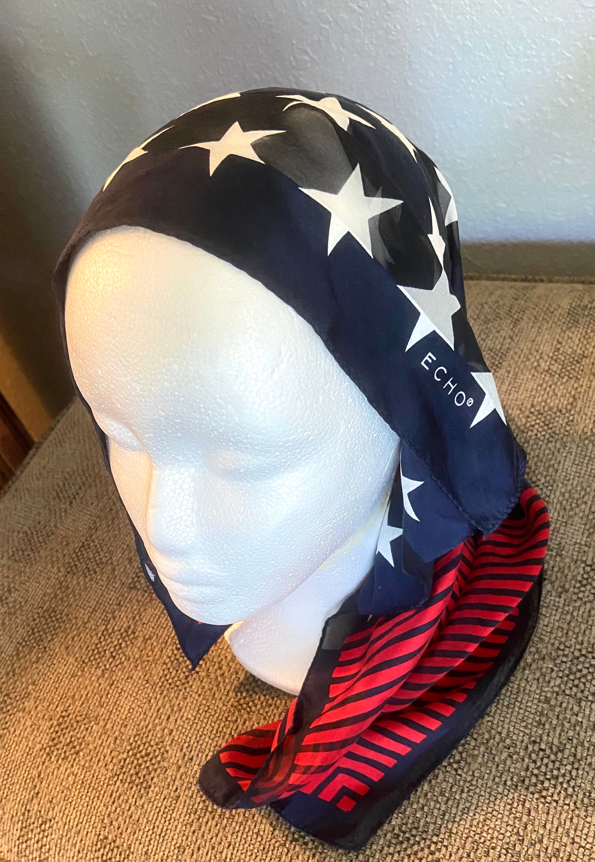 Vintage Echo 100 Silk Scarf USA American Flag Stars Stripes Etsy