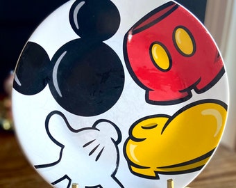 Vintage DISNEY Theme Parks 4 Dessert/Salad Plates Mickey Mouse Body Parts Ceramic, Scattered Mickey Mouse Body Parts Dinnerware, Disneyland