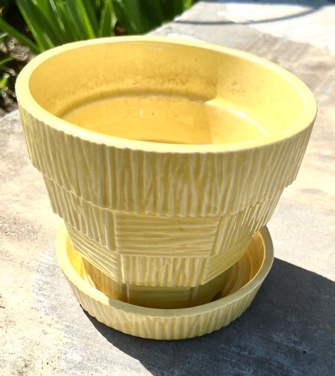 Vintage Mccoy Yellow Small Ceramic Basket Weave Flower Pot Etsy