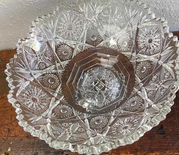 Antique American Brilliant Period Cut Glass Bowl With Star | Etsy