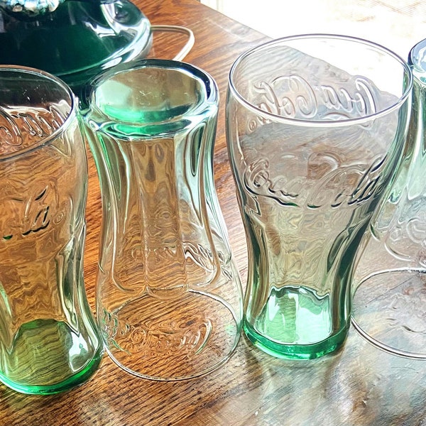 Vintage Coke Green Libbey Drinkware 12 Ounce Glasses, Vintage Barware, Vintage Coca-Cola Glassware, Coca-Cola Soda Collectibles, Summertime