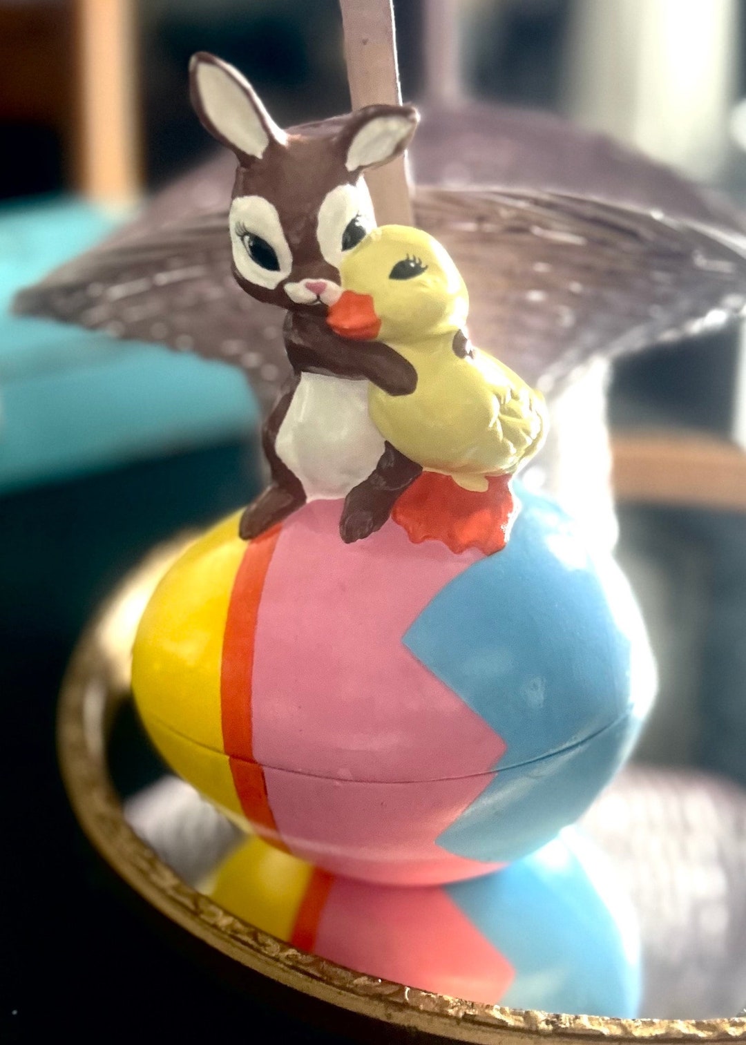 Vintage RETRO Bunny Cuddles Baby Chick best Friends Easter Candy Dish ...