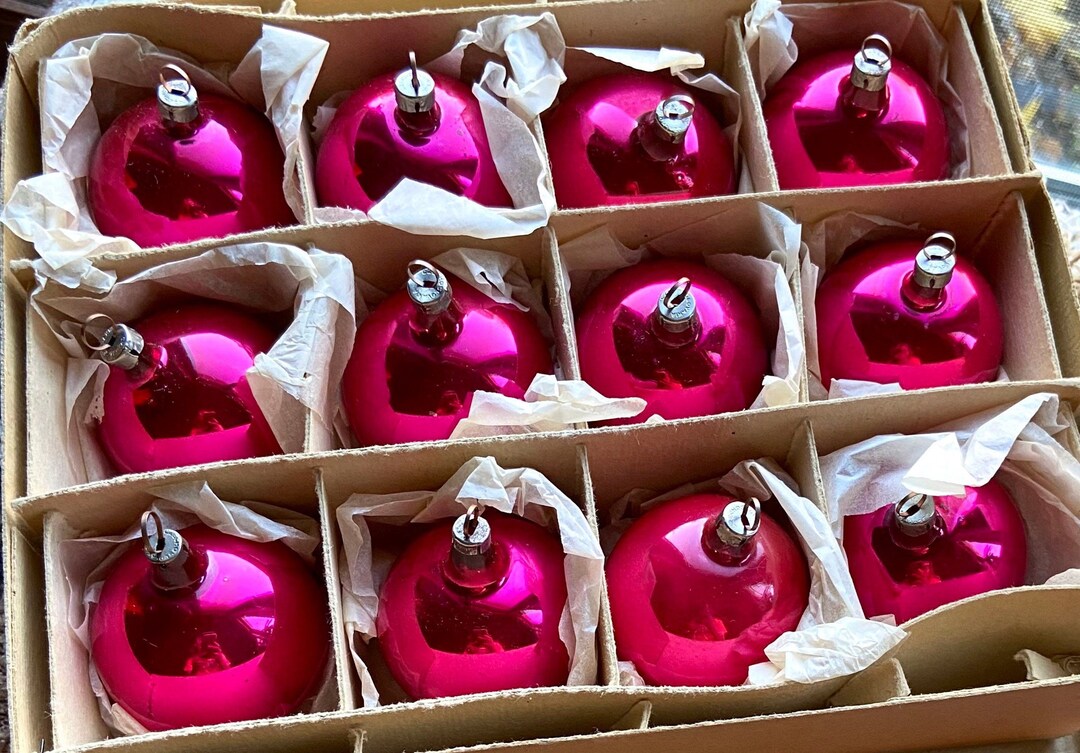 Vintage Mercury Ornaments Czechoslovakia Pink Bright Christmas 1950s