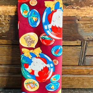 Vintage Christmas Novelty Kitsch Silk Musical JC Pennys NEW Geometric Santa Tie, Santa Necktie Men’s Tie, Holiday Work Santa NeckTie