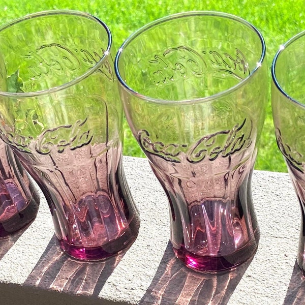 Vintage Coke Cola Burgundy/Plum Libbey Drinkware Glasses Set of 4, Valentine’s Day Gift Cranberry Purple Glasses Tumblers McDonalds