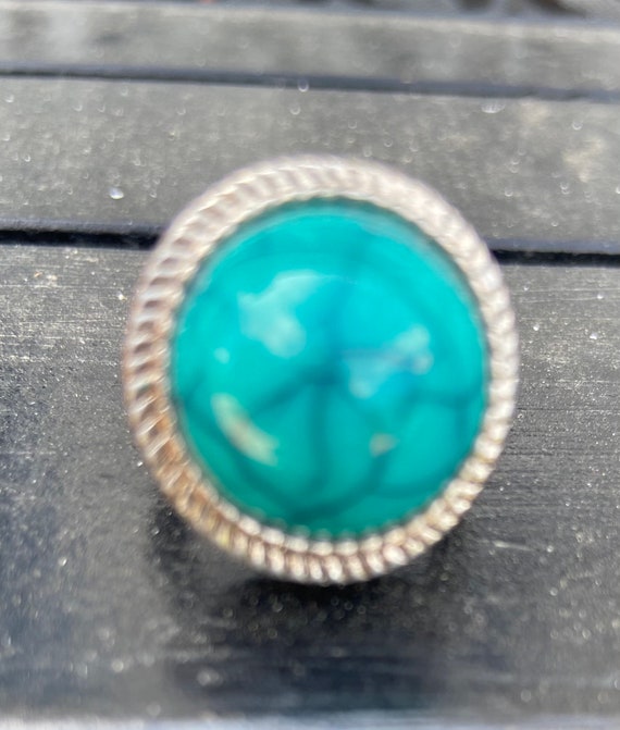 Vintage Turquoise Blue Faux With Silver Toned Met… - image 6