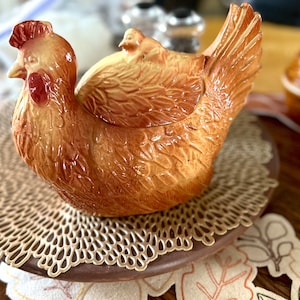 Vintage Chicken Shaped Cookie Jar 1950's Fapco Hen/Chick Ceramic, Farmhouse Chicken Decor, Country USA Kitchen, Mother’s Day Gift, Cottage