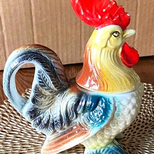 Vintage Rooster Ceramic Creamer/Sugar By Jay Imports, Retro Rooster Pitcher With Head As Shaker, Modern Farmhouse, Chicken Coffee Creamer