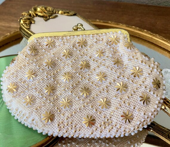 Vintage Starburst Wedding Gold Beaded Starry 1940s Clutch Purse White Gold Clutch Purse Hollywood Regency Gold Star Purse Summer Wedding Etsy