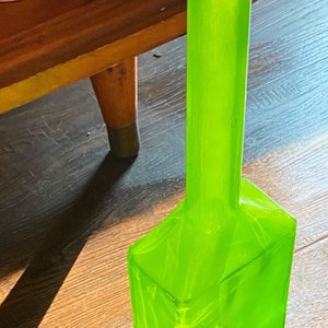 Vintage Apothecary Glowy Glass Lime Green Poison Bottle Squared Empty Collectible Long Neck, Oil Garage Bottle, Vintage Medicine Bottle
