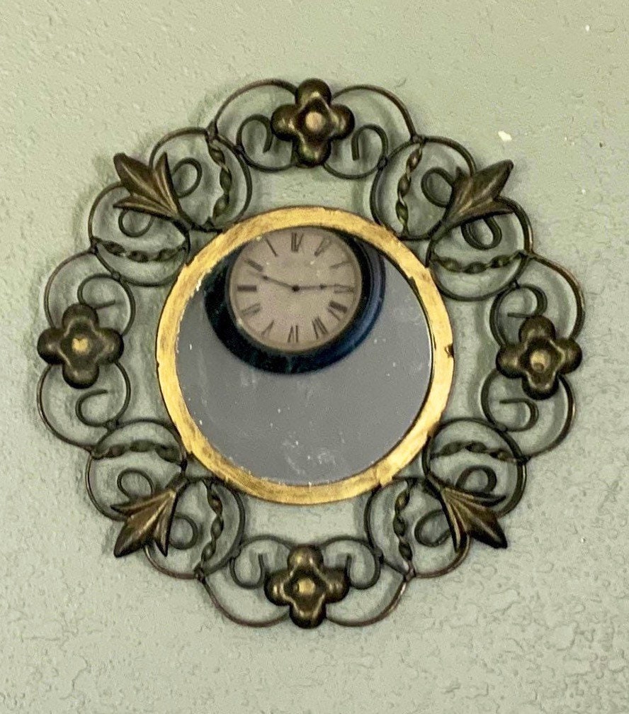 Vintage Mirror Metal Wall Black/Gold Floral Accent Wrought Vintage Mirror Metal Wall Black/Gold Floral Accent Wrought
