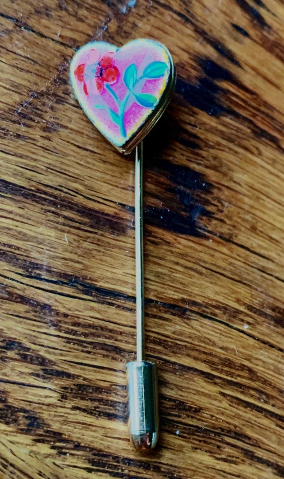 Vintage Floral Heart Shaped Locket Hat Pin, Floral