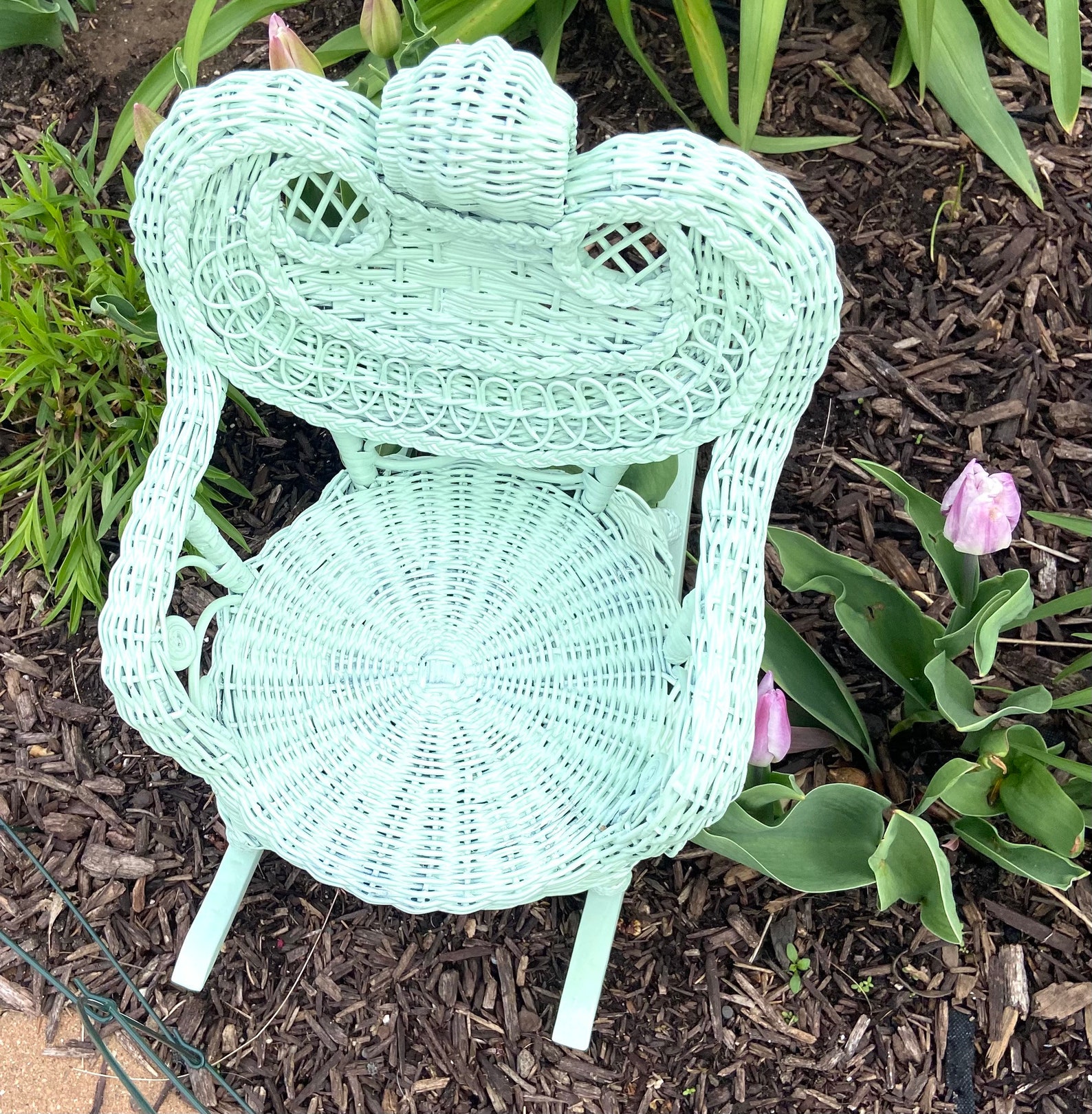 Antique Toddler Wicker Rocking Chair Childs Mint Green Etsy
