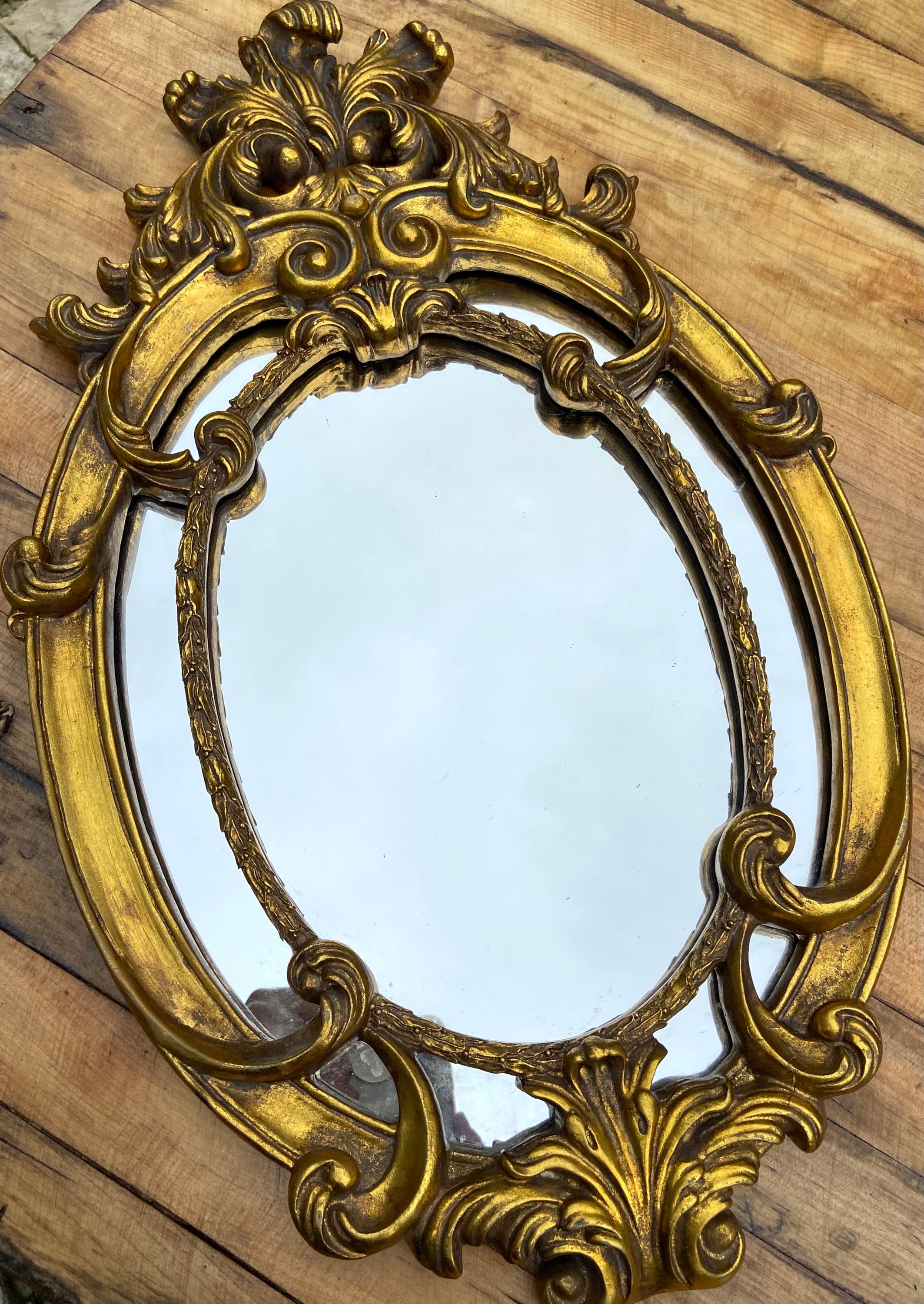 Vintage Mirror Gold Ornate Large Oval Art Nouveau Wall French