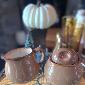 Vintage Sango Brown Beige Glaze Pottery Cream and Covered Sugar Bowl Set, Cocoa Nova Brown Sugar/Creamer Set Coffee/Tea, Thanksgiving Dinner