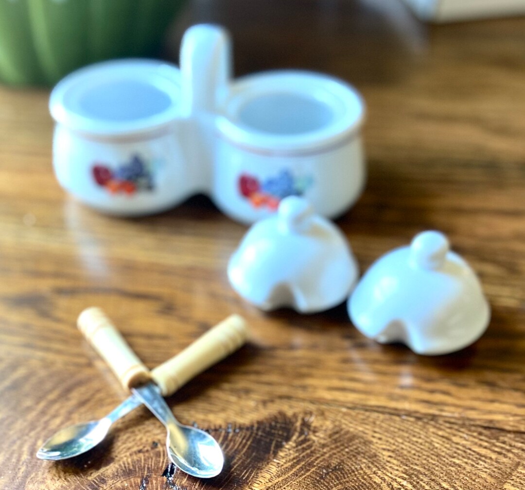 Vintage Houston Harvest Double Jam Jelly Servers With Lids and Spoons