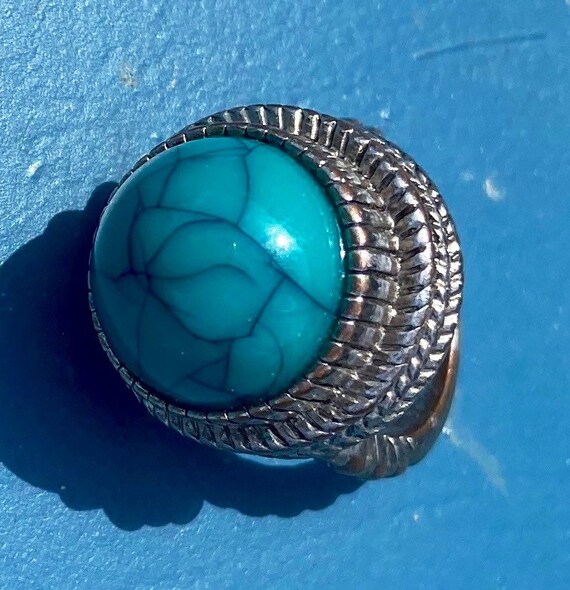 Vintage Turquoise Blue Faux With Silver Toned Met… - image 4