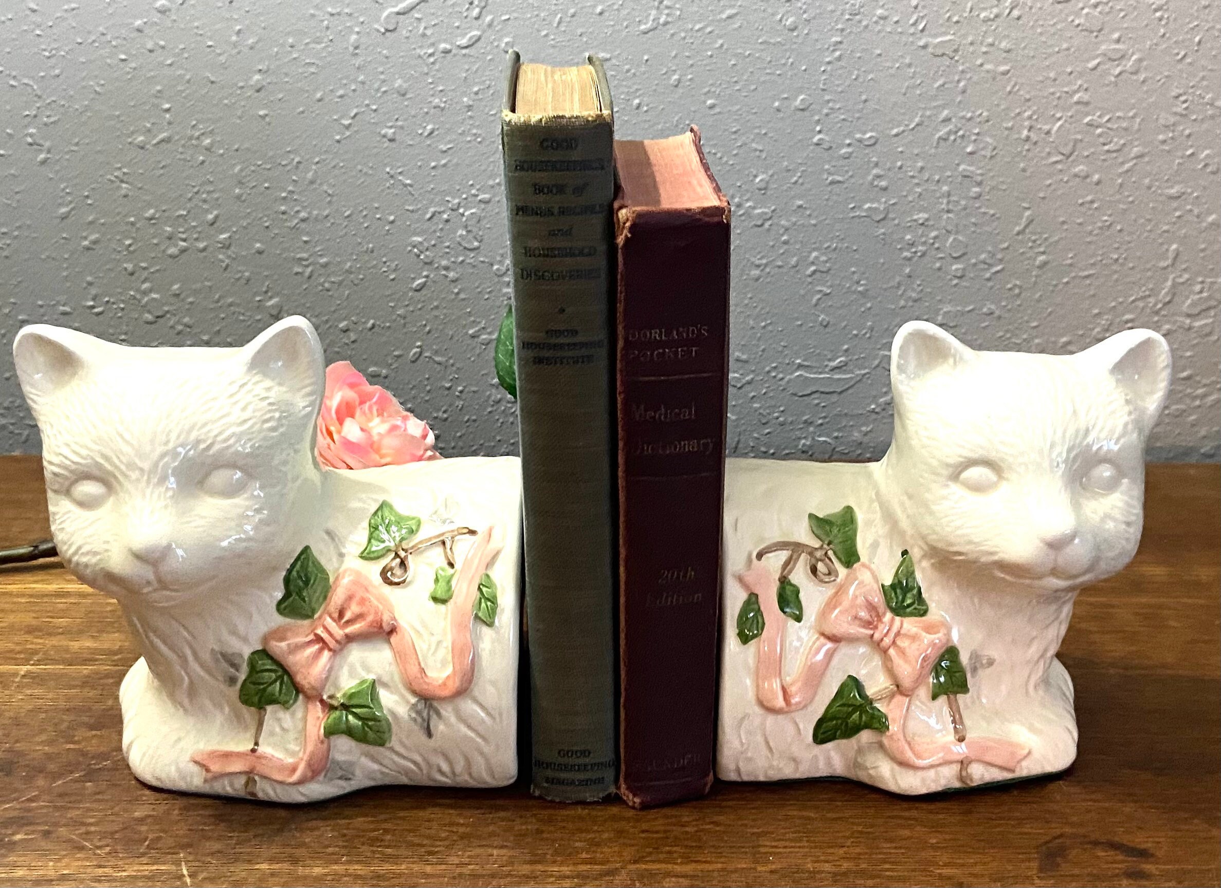 Vintage LTD Bookends White Ceramic White Cat Retro Cat Etsy