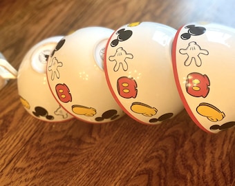 Vintage DISNEY Theme Parks 4 Large Bowls Mickey Mouse Body Parts Ceramic, Scattered Mickey Mouse Body Parts Dinnerware, Disney Park