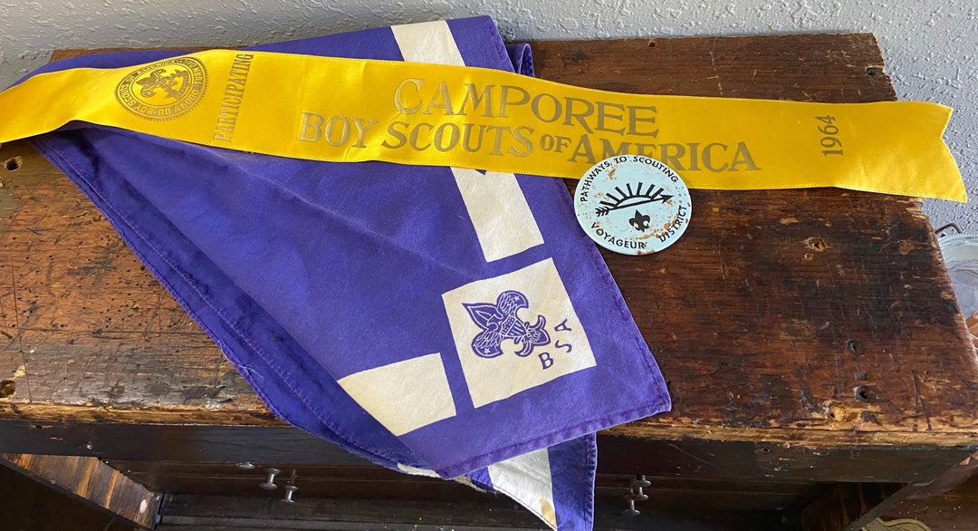Vintage Boy Scout Patches, Ribbons, Cub Scout Scarf, Wolf Book