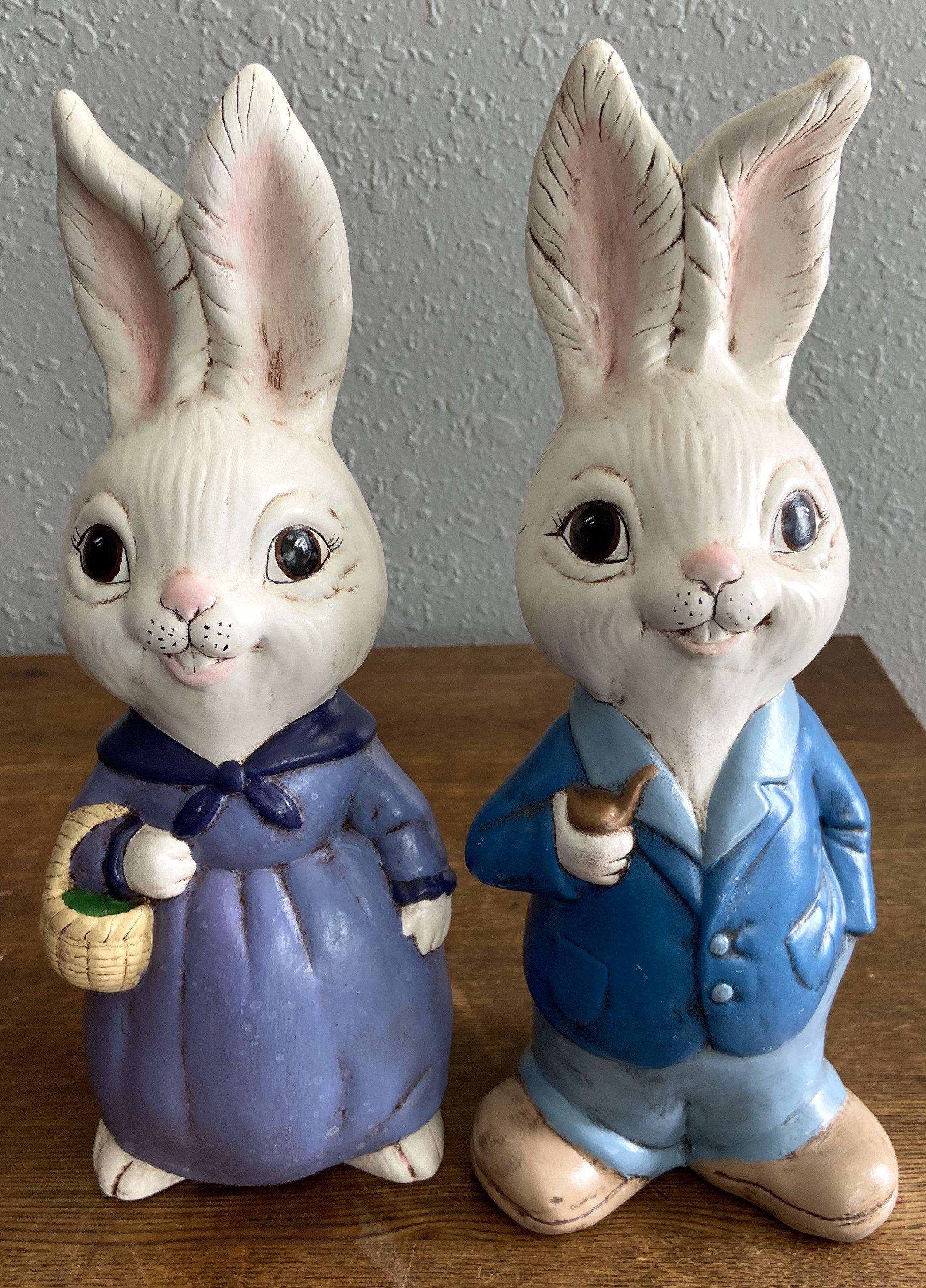 Vintage Pair Anthropomorphic Bunny Mr. and Mrs. White Spring