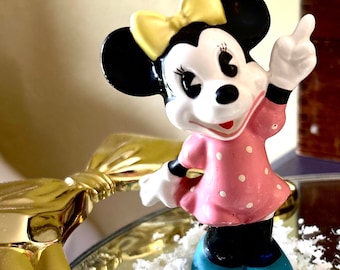 Vintage DISNEY Minnie Mouse Porcelain Collector Figurine, Minnie Mouse Pink Polka Dot Shirt, Cartoon Movie Figures Disneyland, Walt Disney