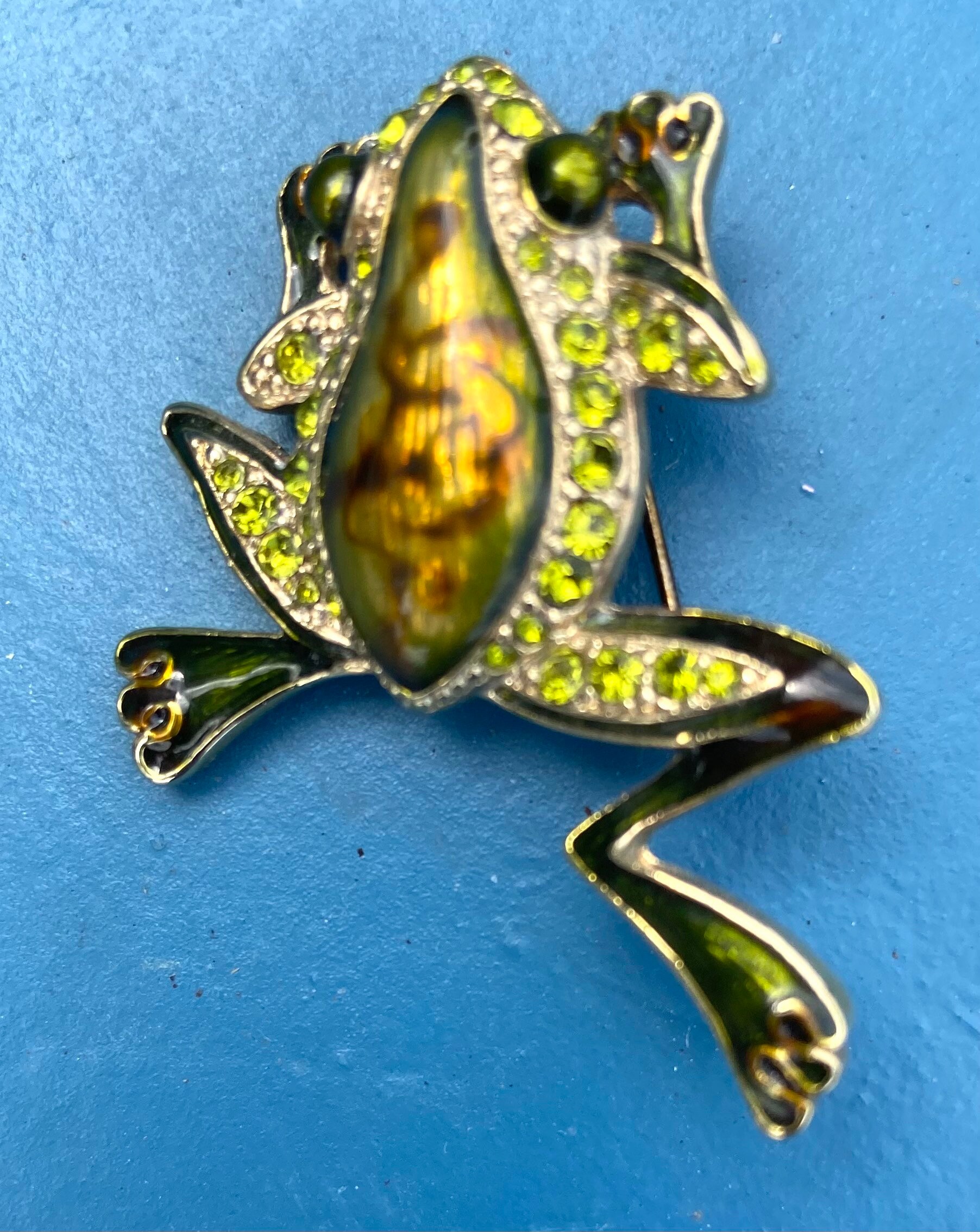 Vintage Frog Brooch/pin Rhinestone & Green Enamel Leaping FROG Etsy