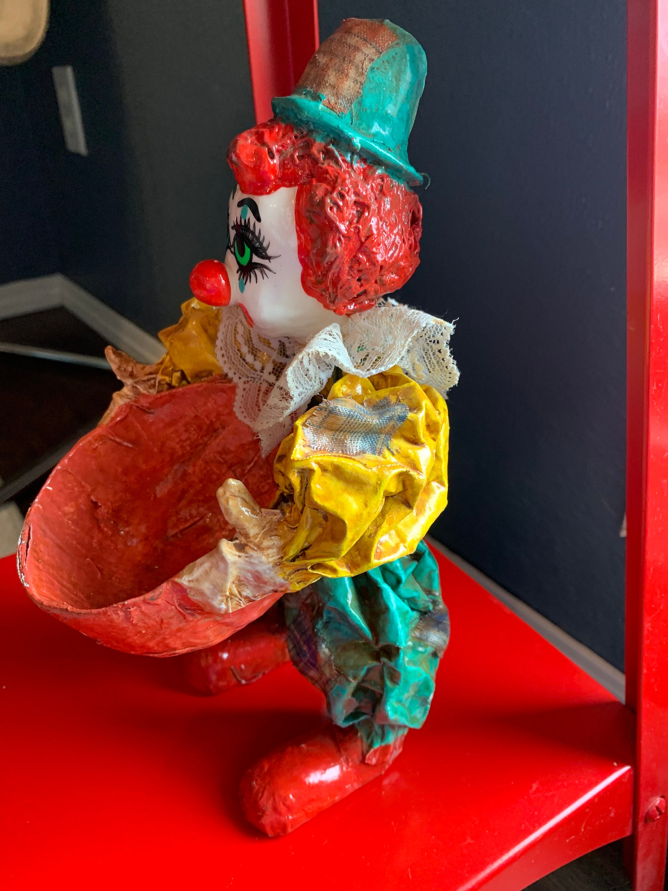 Vintage Creepy Paper Mache Clown Candy Dish Kitschy Clown Etsy