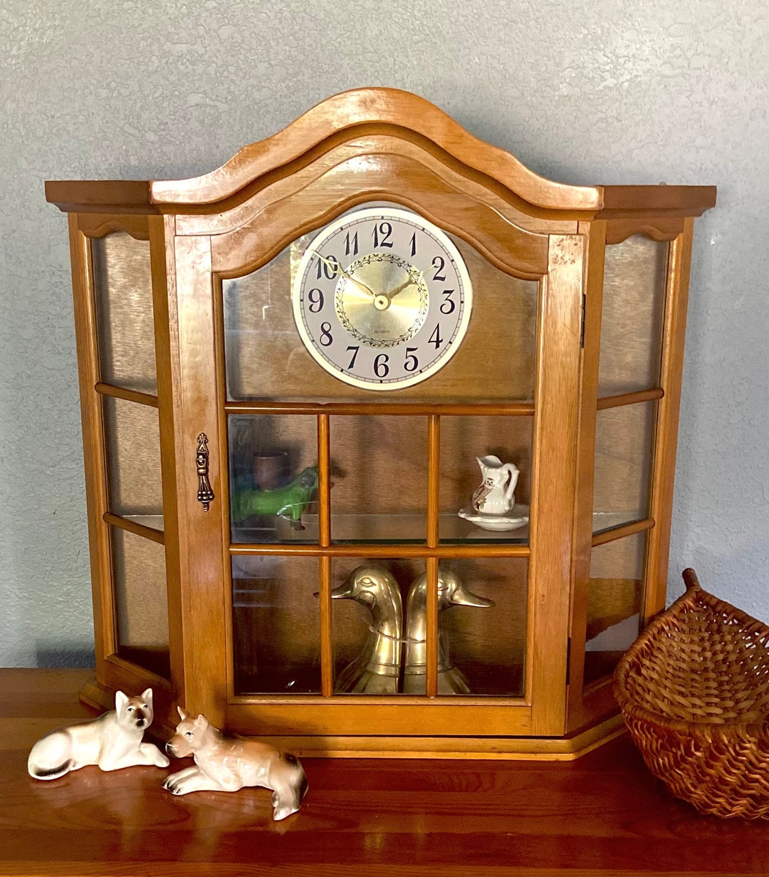 ビンテージ　70年代　ウォールクロック Vintage 1970's Retro Wood Wall/ Tabletop Cabinet Glass