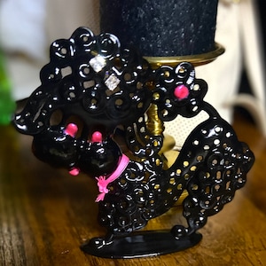 Vintage Poodle Black Pink 1960’s Metal Earring Holder Dog, Revere Brand USA Jewelry Holder, Dog Jewelry, Valentine’s Day Gift, Mother’s Day