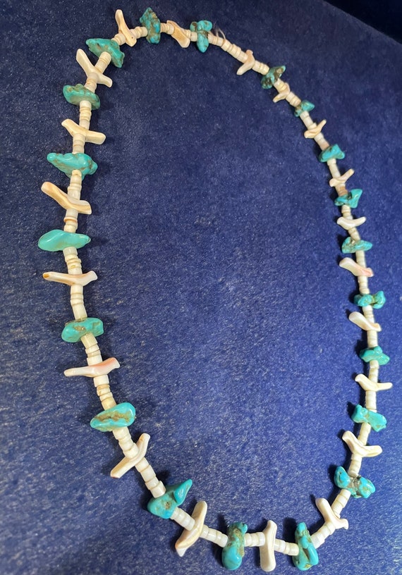 Hopi Bird Blue Turquoise and Heishi Shell Beaded … - image 3