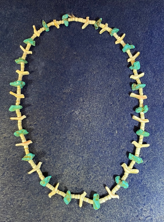 Hopi Bird Blue Turquoise and Heishi Shell Beaded … - image 6