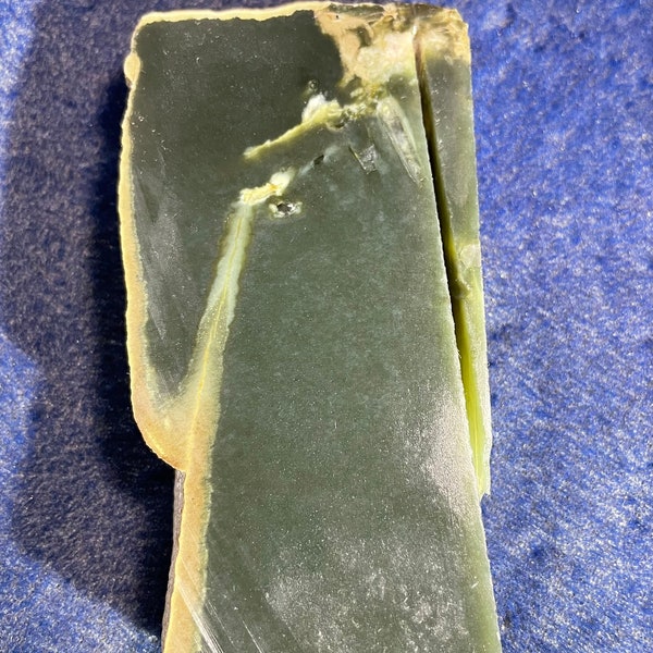 Wyoming Olive Jade Slab With Crystals and Blue Pseudomorphs