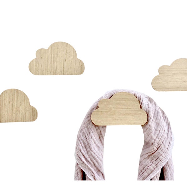 Wandhaken kapstokken kinderen hout wolk wolken eiken kinderkamer cadeau idee decoratie kledingkast uniek baby