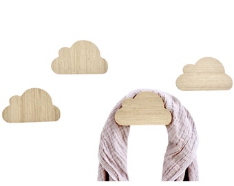 Ganchos de pared percheros niños madera nube nubes roble habitación de los niños idea de regalo decoración armario bebé único