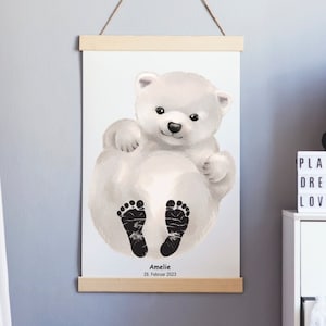 Huella conjunto bebé regalo nacimiento cartel baby shower personalizado regalo idea decoración habitación de los niños nacimiento oso polar cartel mural