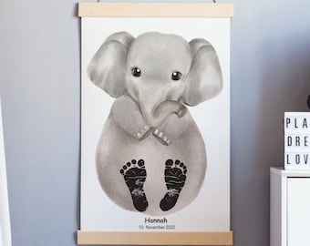 Footprint set baby gift birth poster baby shower personalized gift idea decoration children&#39;s room birth elephant zoo poster mural