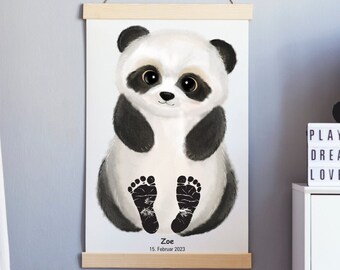 Footprint set baby gift birth poster baby shower personalized gift idea decoration children&#39;s room birth panda zoo poster mural