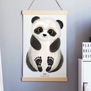 Fußabdruck Set Baby Geschenk Geburtsposter Babyparty personalisiert Geschenkidee Deko Kinderzimmer Geburt Panda Zoo Poster Wandbild