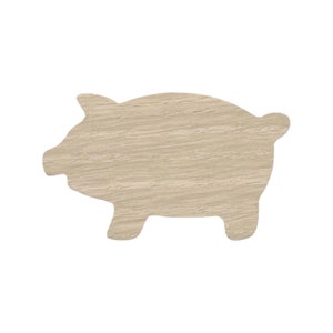 Peut inclure: Une découpe de cochon en bois, peinte en brun clair, avec une texture de grain de bois.