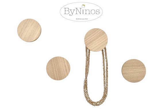 4 Wandhaken Holz Kreis Rund Garderobe Eiche Haken Kleiderhaken Geschenkidee Nachhaltig Deko Schmuckhalter Kinder Tuchhalter