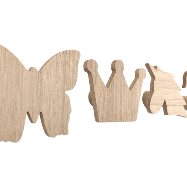 Wandhaken Garderobe Kinderzimmer Holz Kinder Eiche Baby Schwan Einhorn Schmetterling Märchen Tiere Kleiderhaken Geschenkidee Deko