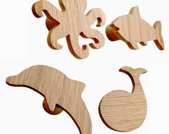 Wall hook coat hook wardrobe children&#39;s room wood child children oak whale dolphin octopus shark animals children&#39;s room gift idea decoration
