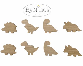 PLT Dino Handgrepen voor kindermeubels van onbehandeld walnoothout, knop, dinosaurus, commode, kast, lade, deur, kinderkamer, cadeau-idee (2, Brachiosaurus
