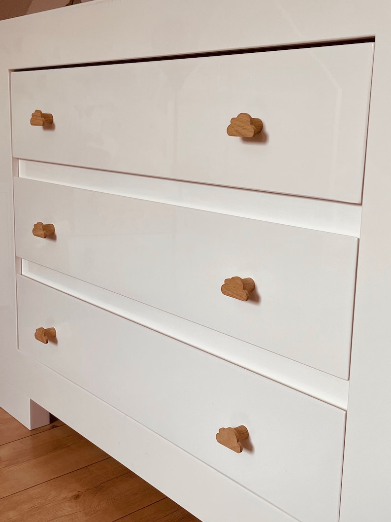 Möbelgriffe Holz Eiche Wolke Hemnes Wickeltisch Schrank Schublade Tür Knopf Wolken Kinderzimmer Kommode Knauf Baby Geschenkidee Kinder zdjęcie 4