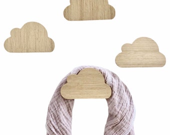 Wall hook coat hook children wood cloud clouds oak nursery gift idea decoration wardrobe unique baby