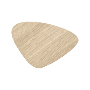 Könnte beinhalten: Eine hellbraune Tischplatte aus Holz mit einer organischen, freiformen Form.