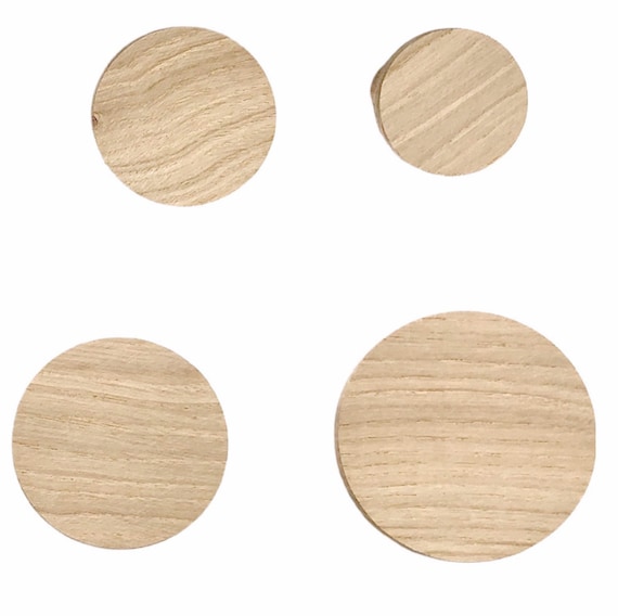 4 Wandhaken Holz Eiche Rund Kreis Garderobe Haken Kleiderhaken Garderobenhaken Geschenkidee Dots Kindergarderobe Tuchhalter Modern